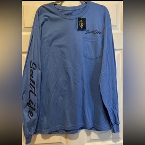 Salt Life Shirt Mens Sz L Blue Long Sleeve T-Shirt Pocket Fishing Shirt-Get Bent